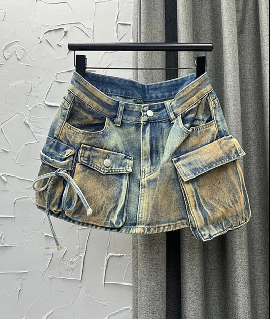 ''Rika'' Washed Denim Skirt