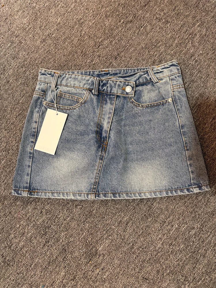 ''Cora'' Denim Asymmetric Mini Skirt