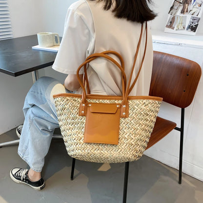 ''Lexy''  Large Capacity  Woven Wicker Shoulder Crossbody Bag