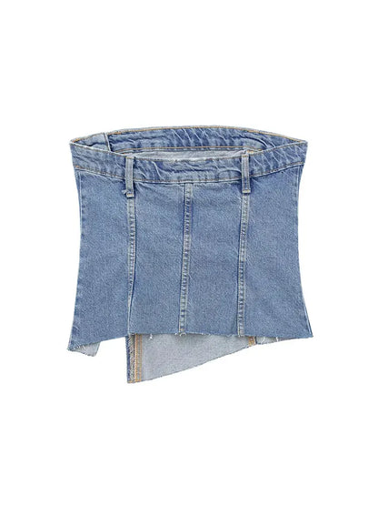 ''Nova'' Denim Asymmetric Crop Top